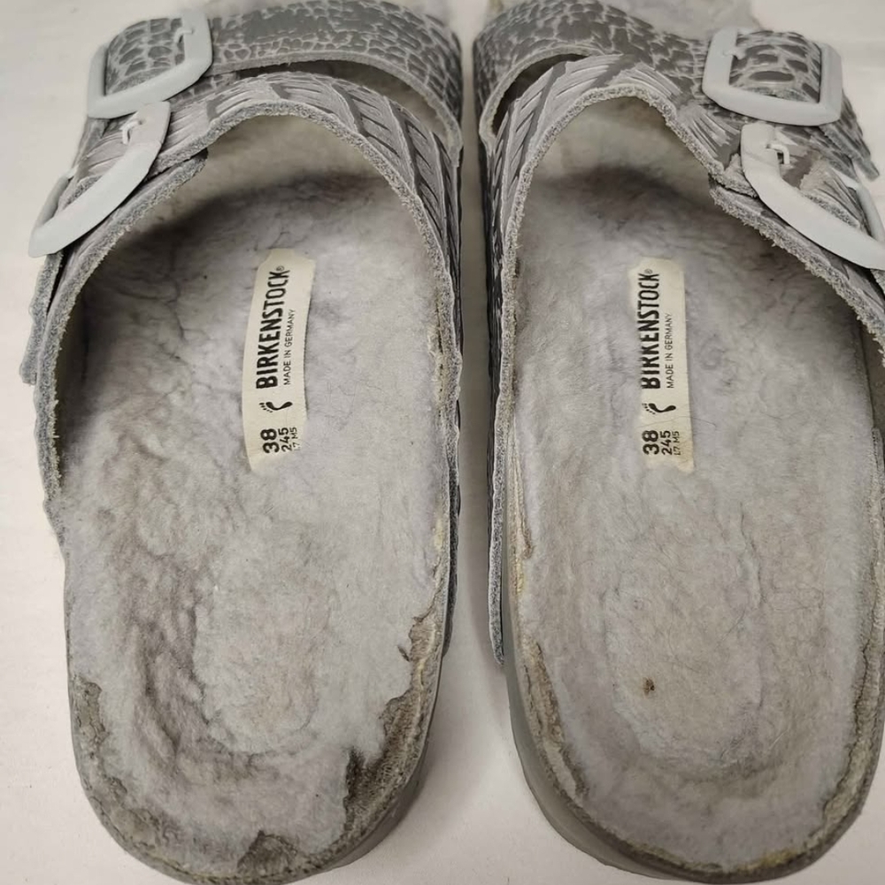 Birkenstock Silver Crocodile Pattern Sandals - image 5